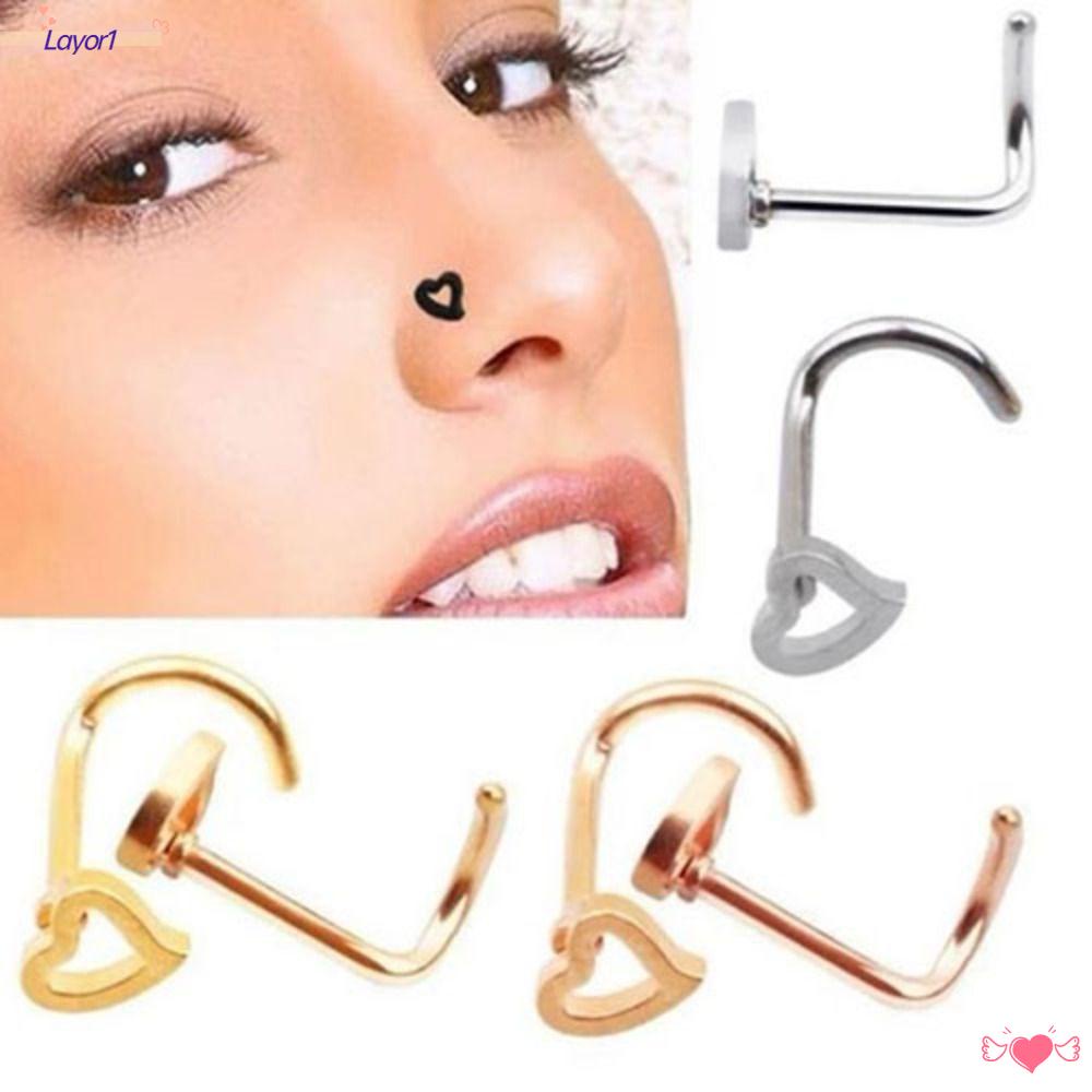 LAYOR1 Khuyên Mũi Bằng Thép Trái Tim Chất Lượng Cao Cho Nam Nữ
