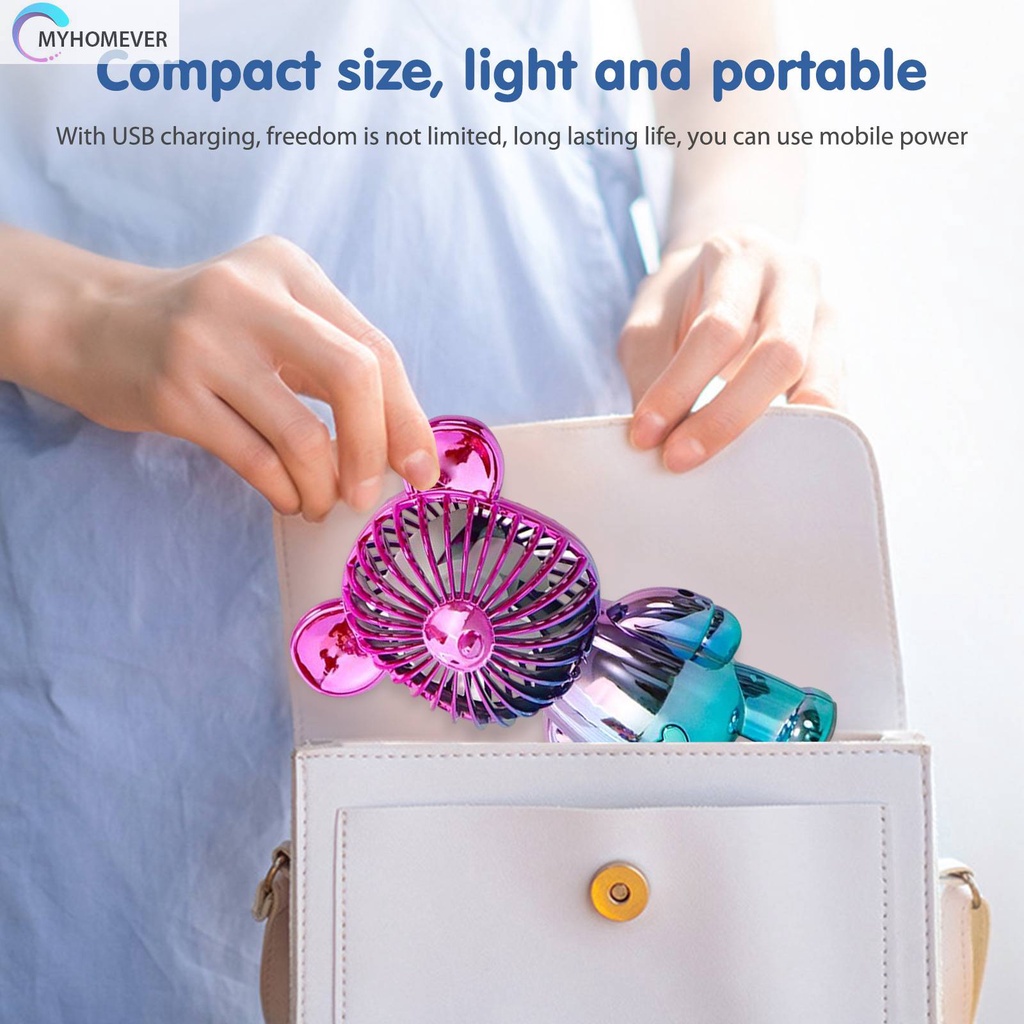 Quạt Mini Để Bàn Làm Mát Cầm Tay 3 Tốc Độ Hình Gấu Graffiti Mạ Điện