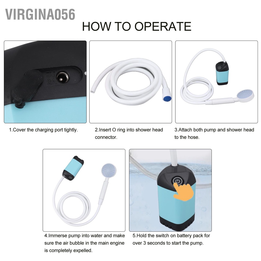 Virgina056 Điện Tắm Cắm Trại Ngoài Trời 10W 4800MAH 5V 2A Áp Suất Cho Lướt Sóng Lặn