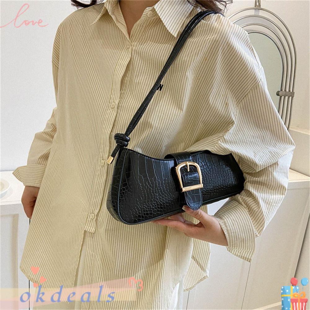 OKDEALS Túi Đeo Vai / Kẹp Nách Bằng Da PU Sức Chứa Lớn Màu Trơn Sành Điệu Cho Nữ