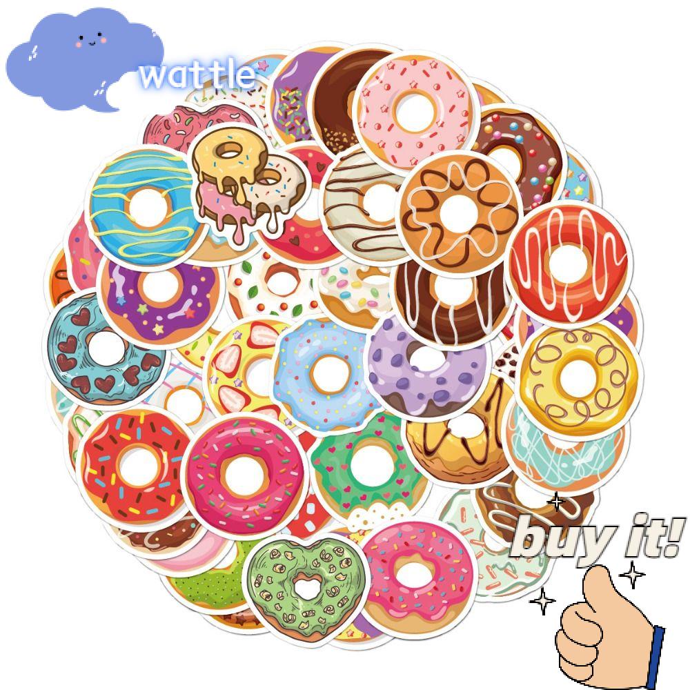 WATTLE Miếng Dán Hình Bánh Donut Dễ Thương Chống Nước Trang Trí Laptop Hành Lý