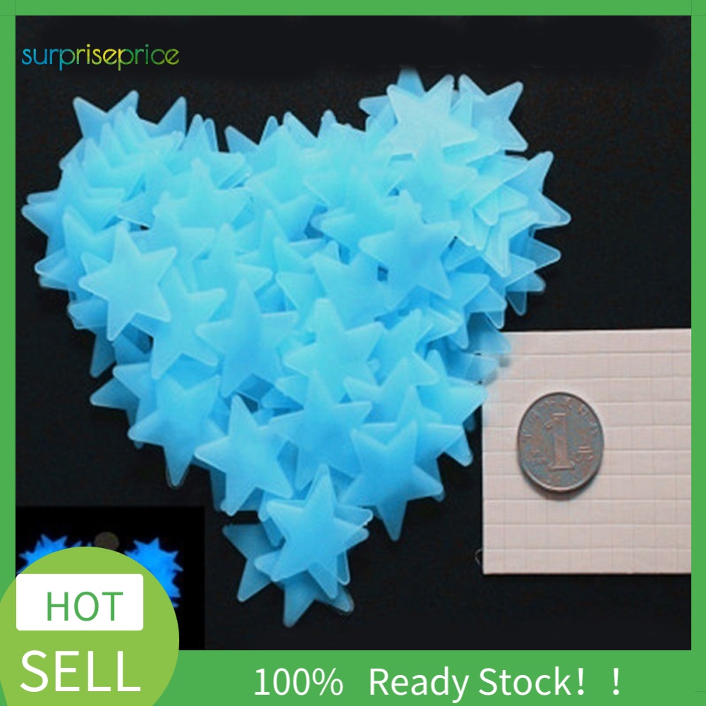 (Bất Ngờ) 100 Miếng Dán Tường Ngôi Sao Nhựa Phát Sáng Trong Bóng Tối 3cm