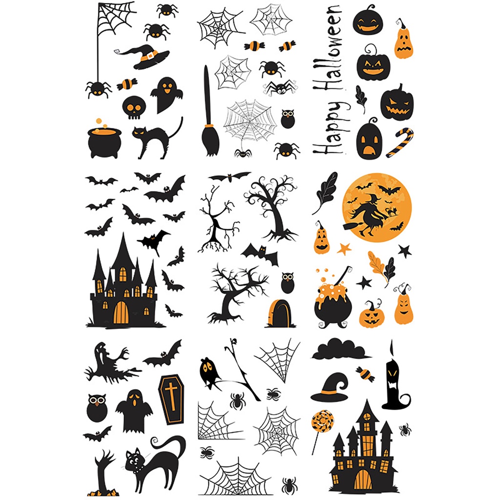 1 Bộ Nhãn Dán Tường Trong Suốt In Họa Tiết Bí Ngô Dơi Nhện Phù Thủy Có Thể Tháo Rời Trang Trí Nhà Cửa