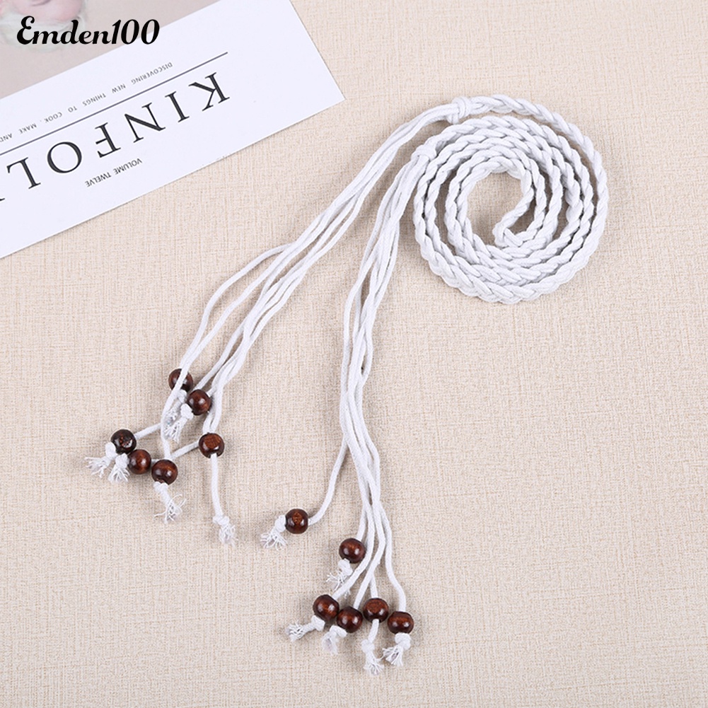 Thắt Lưng Dây Bện Kết Hạt Gỗ Vintage Cho Nữ