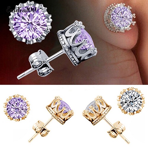 Bông Tai Mạ Bạc Hình Vương Miện Đính Đá Thời Trang Cho Nữ