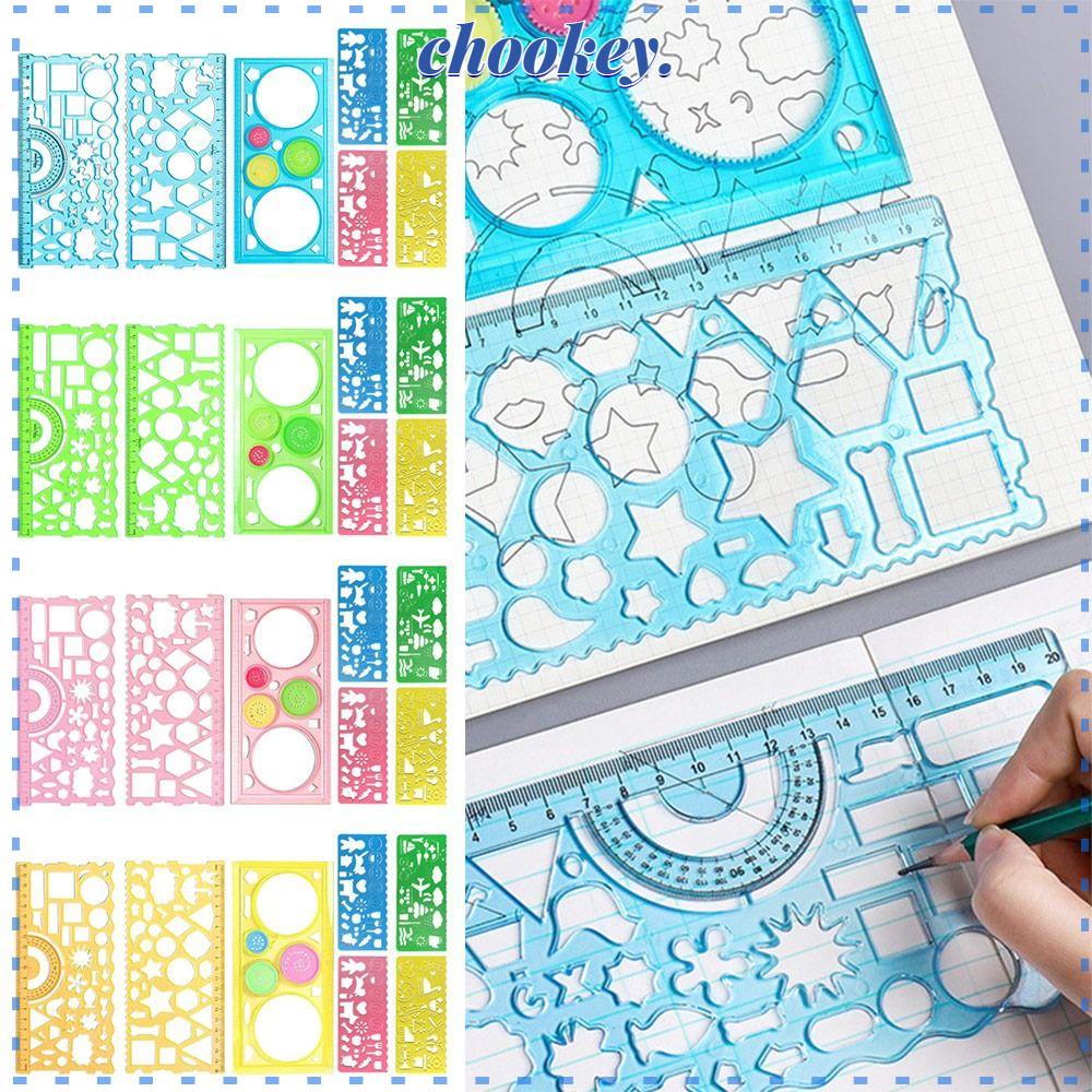 CHOOKEY Set 7 Thước Đo Đa Năng Họa Tiết Hình Học Chuyên Dụng