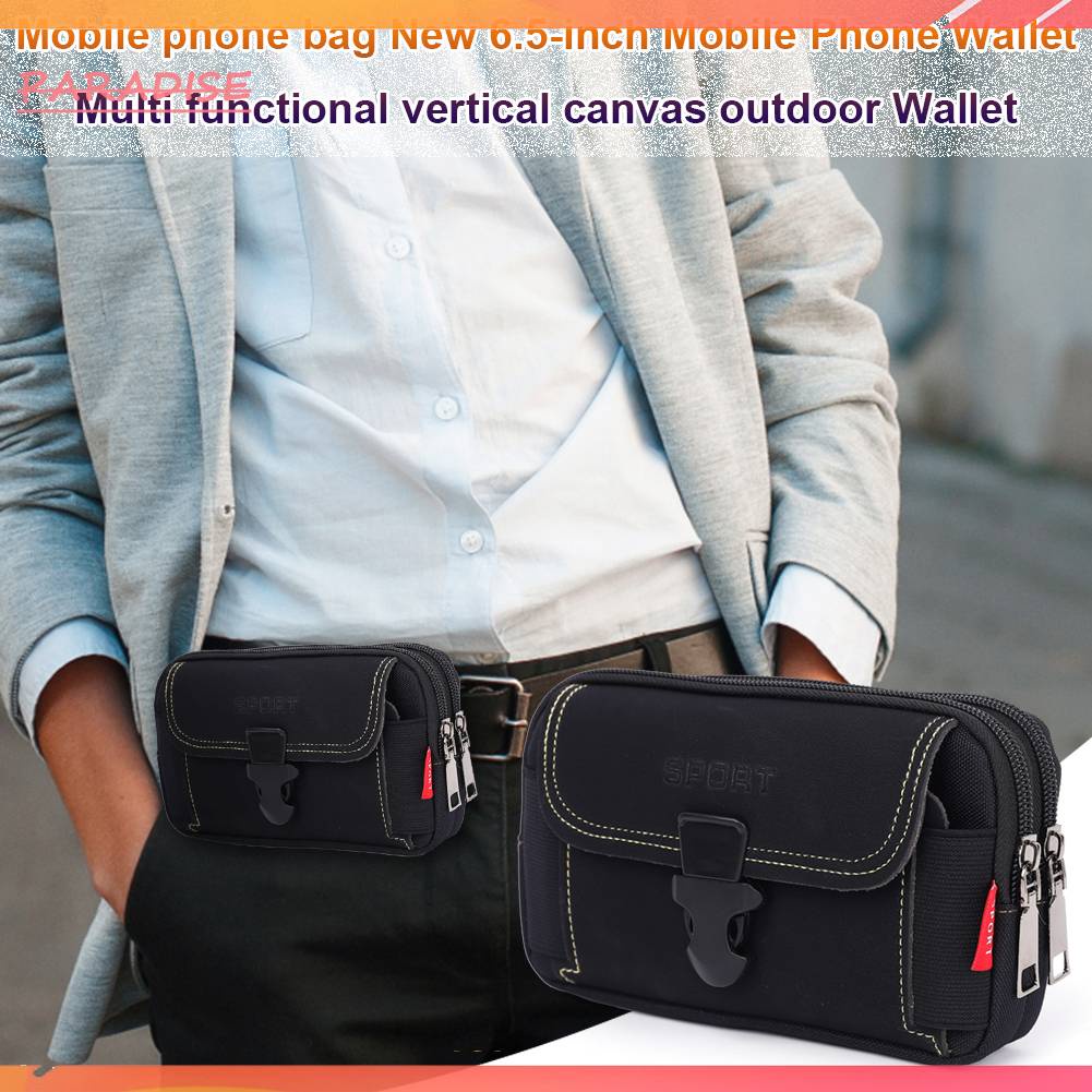 Túi Đeo Hông Thể Thao Đựng Điện Thoại Bằng Vải Bạt Có Khóa Kéo Cho Nam