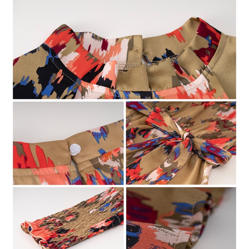 Đầm Chữ A Tay Dài Cổ Nhún Bèo In Họa Tiết Hoa Tinh Tế Thời Trang Xuân Hè Cho Nữ