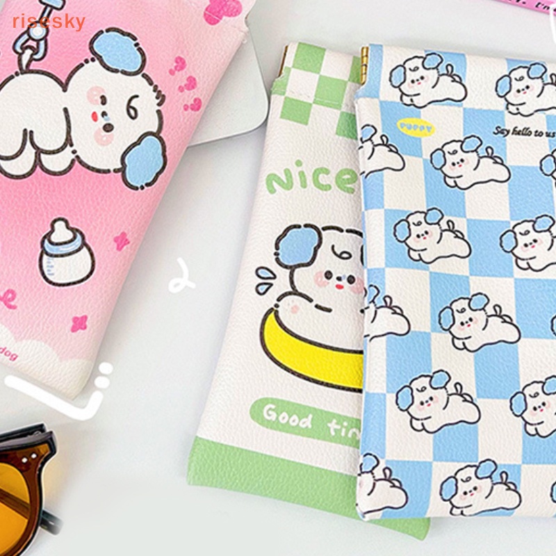 Hộp Đựng Mắt Kính Bằng Da PU Họa Tiết Hoạt Hình Chú Chó Dễ Thương Tiện Dụng Cho Học Sinh