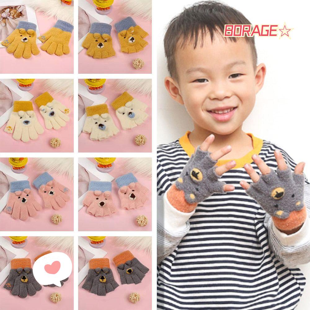 BORAG Găng Tay Dày Dặn Ấm Áp Họa Tiết Gấu Hoạt Hình Dễ Thương Cho Bé