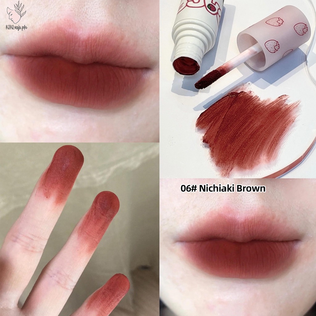 Son Môi Màu Đỏ Dâu Tây Bùn Đất Sét Mịn Màng Trang Điểm Chống Nước Lâu Trôi