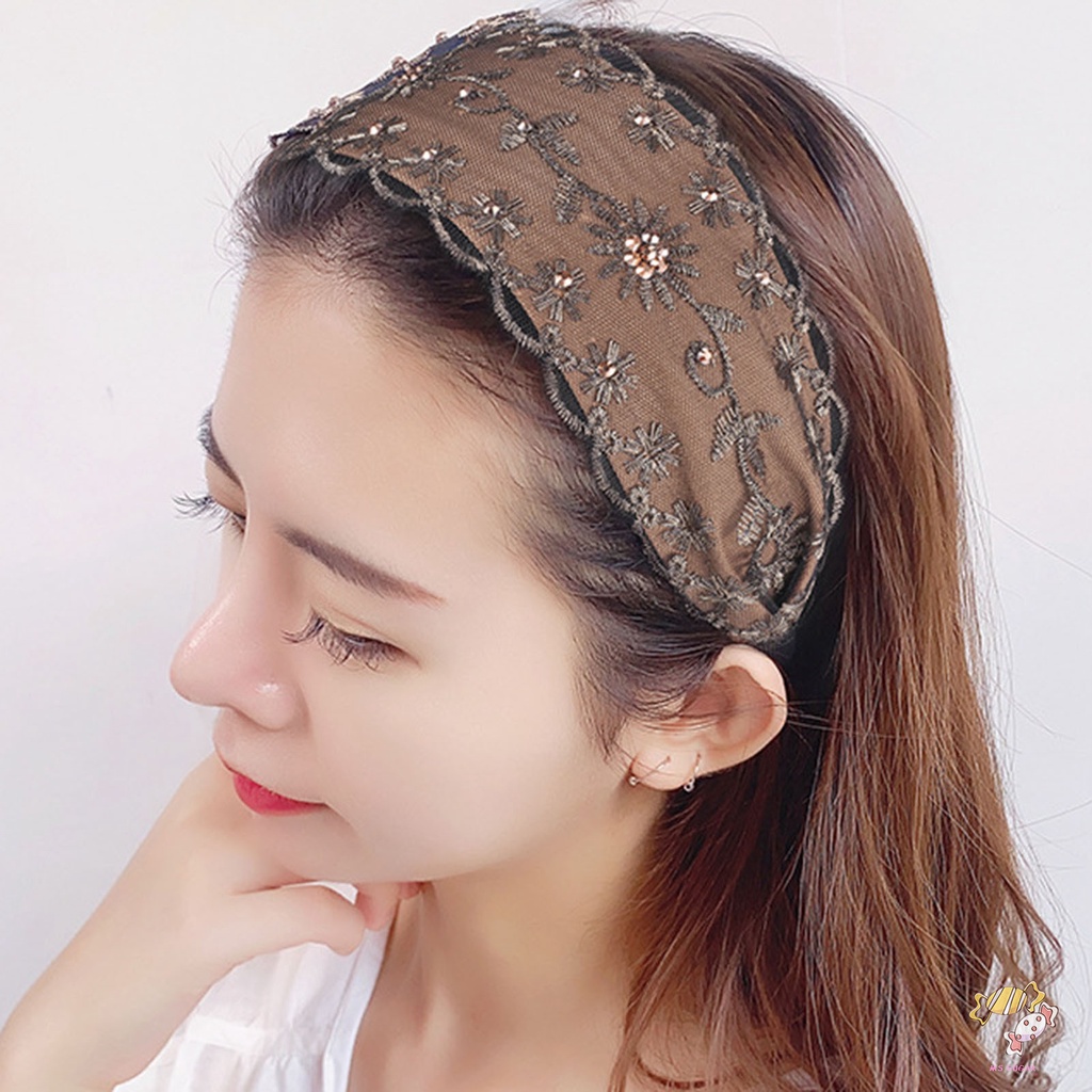 YADORNOS  Băng Đô Cài Tóc Bản Rộng Thêu Họa Tiết Đính Pha Lê