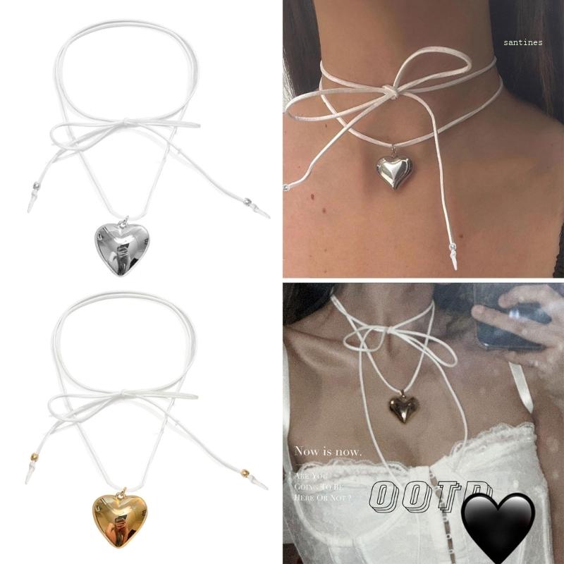 Vòng Cổ Dây Thừng Mặt Trái Tim Kim Loại Màu Vàng Kim Cá Tính Đơn Giản Dành Cho Nữ