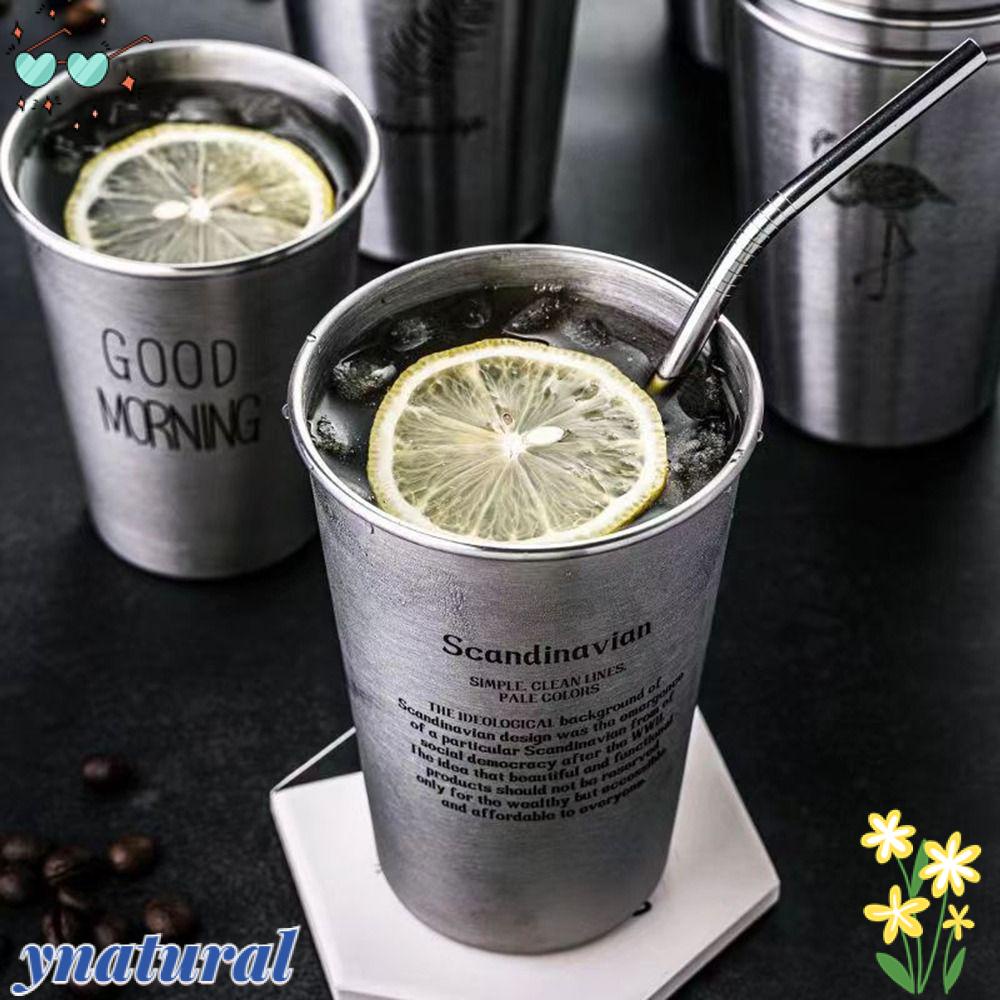 YNATURAL Cốc Uống Bia / Nước Bằng Thép Không Gỉ Vẽ Họa Tiết Phong Cách Bắc Âu Cho Quán Bar / Nhà Bếp