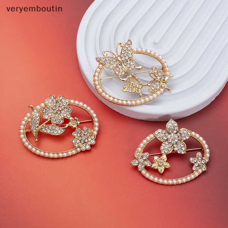 Ghim Cài Áo Hình Tròn Đính Ngọc Trai / Bướm / Hoa Thời Trang Chống Ánh Sáng