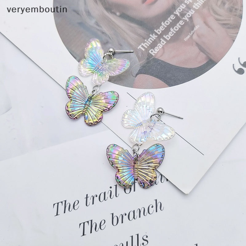 Bông Tai Hình Bướm Màu Laser Phong Cách Cổ Điển Thời Trang Xinh Xắn