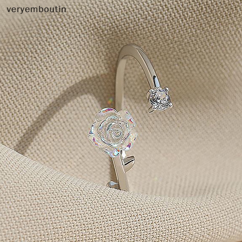 Nhẫn Hở Hình Hoa Hồng Đen Đính Đá Zircon Có Thể Điều Chỉnh Kích Cỡ Phong Cách Hàn Quốc Cho Nữ