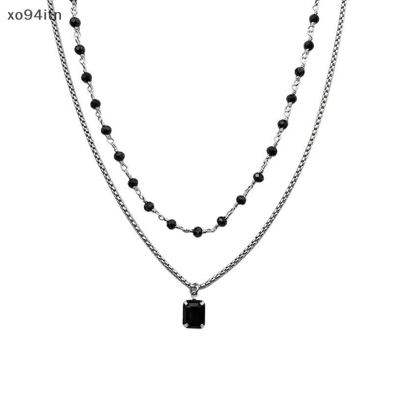 Tn Vòng Cổ Choker Hai Lớp Xỏ Hạt Hình Học Màu Đen Làm Quà Tặng Cho Bạn Bè n
