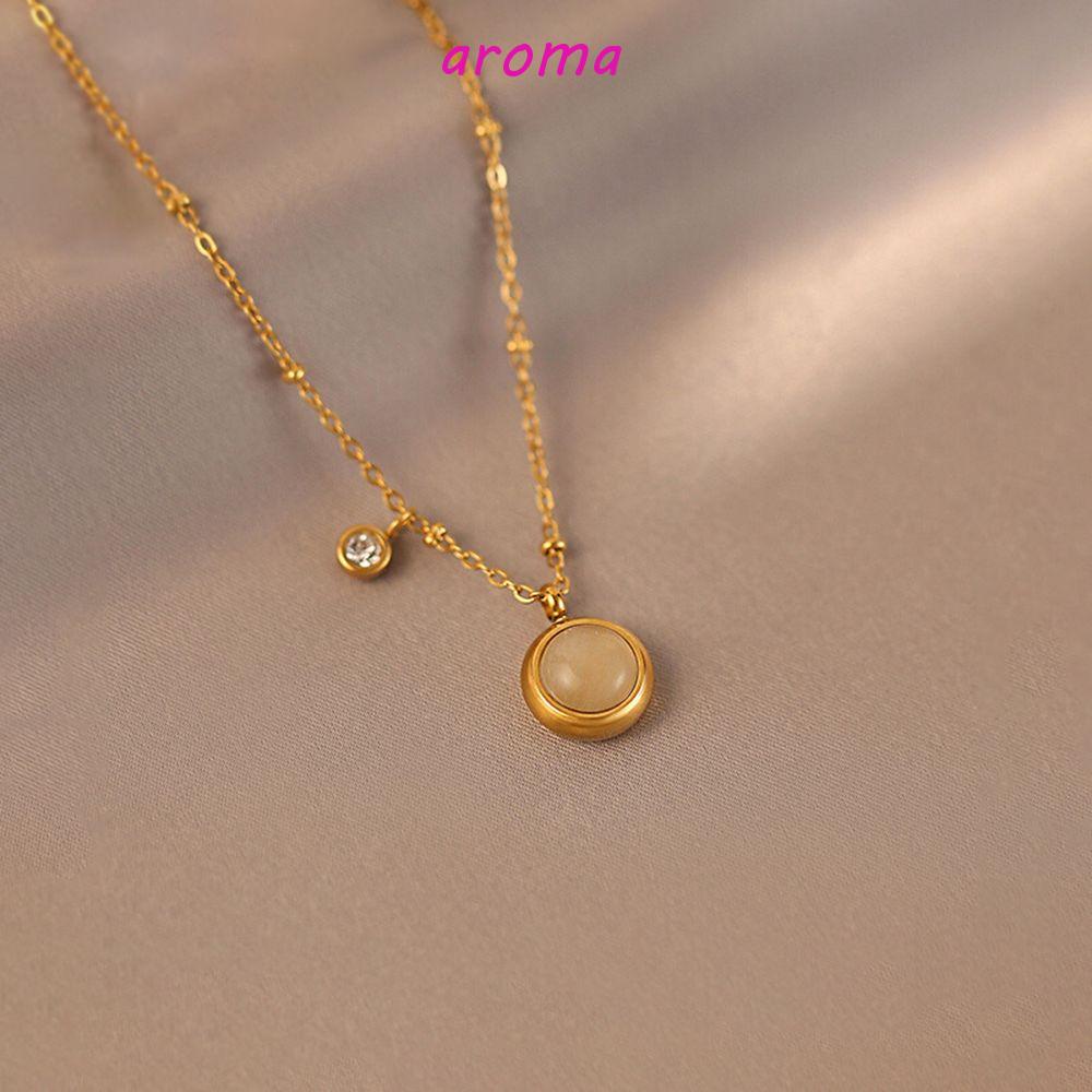 AROMA Vòng Cổ Choker Chất Liệu Thép Titan Đính Đá Opal Đơn Giản Cho Nữ
