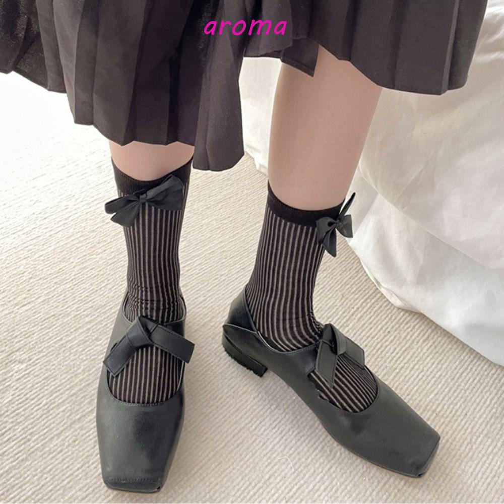 AROMA Vớ Ống Lửng Đính Nơ Phong Cách Lolita Nhật Bản Ngọt Ngào Cho Nữ