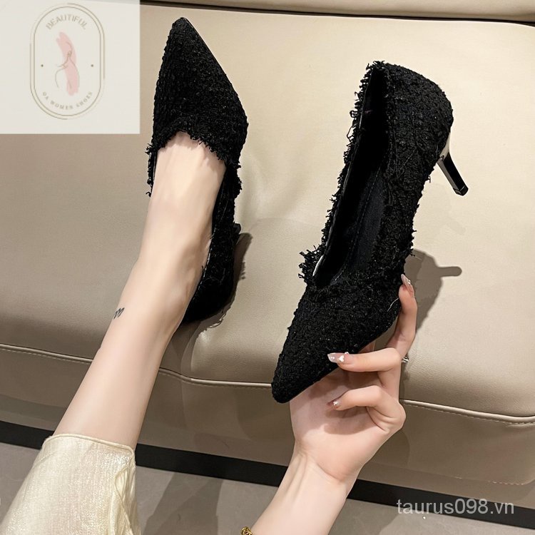 Giày Cao Gót Mũi Nhọn Chất Liệu Cao Su Pu 6-8cm