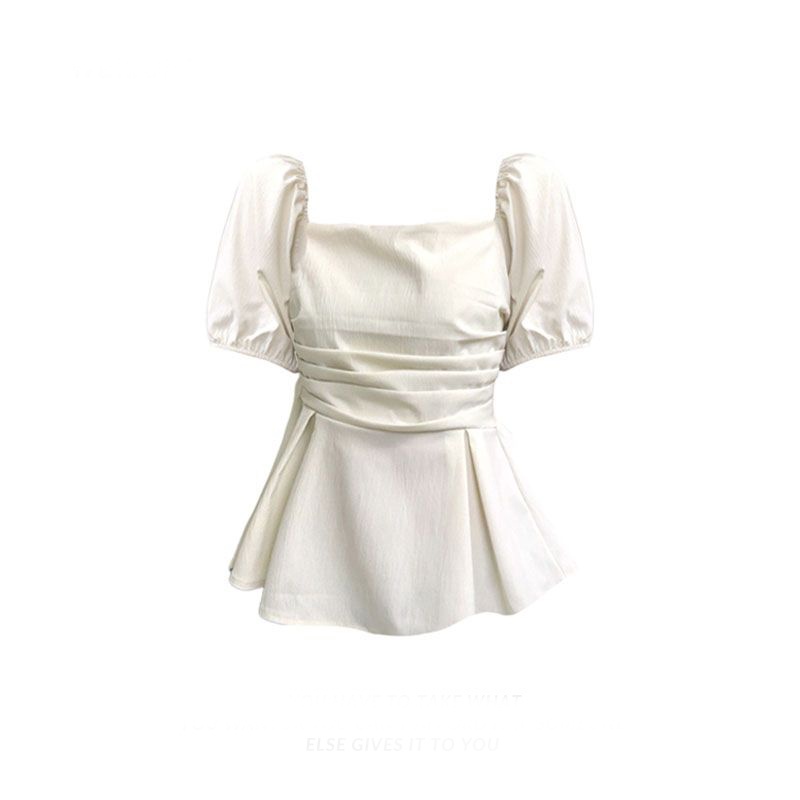 Áo Sơ Mi Ngắn Cổ Vuông Ôm Eo Phong Cách Pháp Thời Trang Cho Nữ