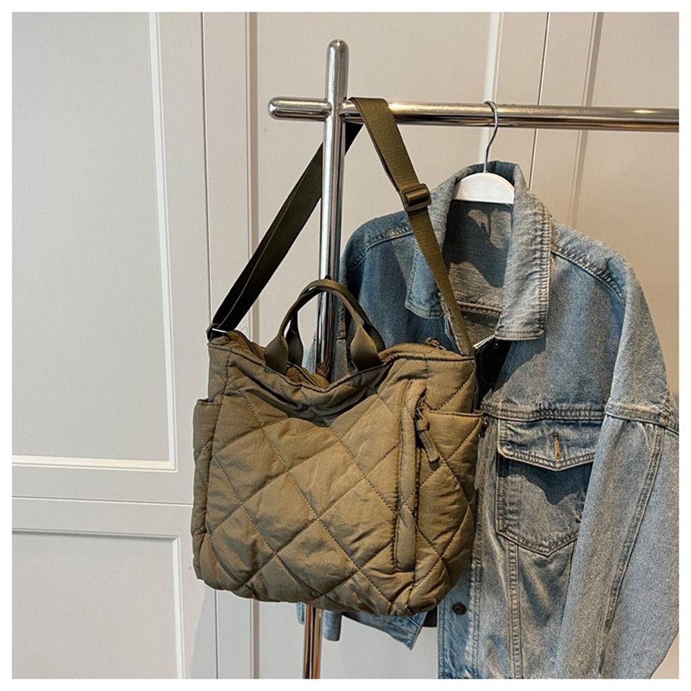 LEISURE Túi Xách Đeo Vai Sức Chứa Lớn Bằng Vải Cotton Chần Bông Thời Trang Mùa Đông