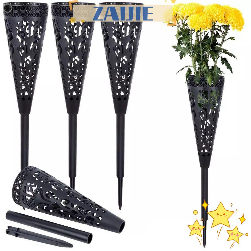 ZAIJIE24 Bộ 2 Giá Đỡ Bình Hoa Ngoài Trời Màu Đen Chất Lượng Cao