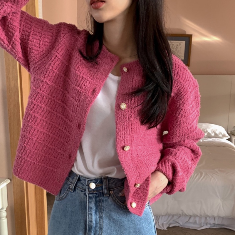 Áo cardigan dệt kim NZN cổ tròn phối hàng nút phong cách Hàn Quốc dành cho nữ