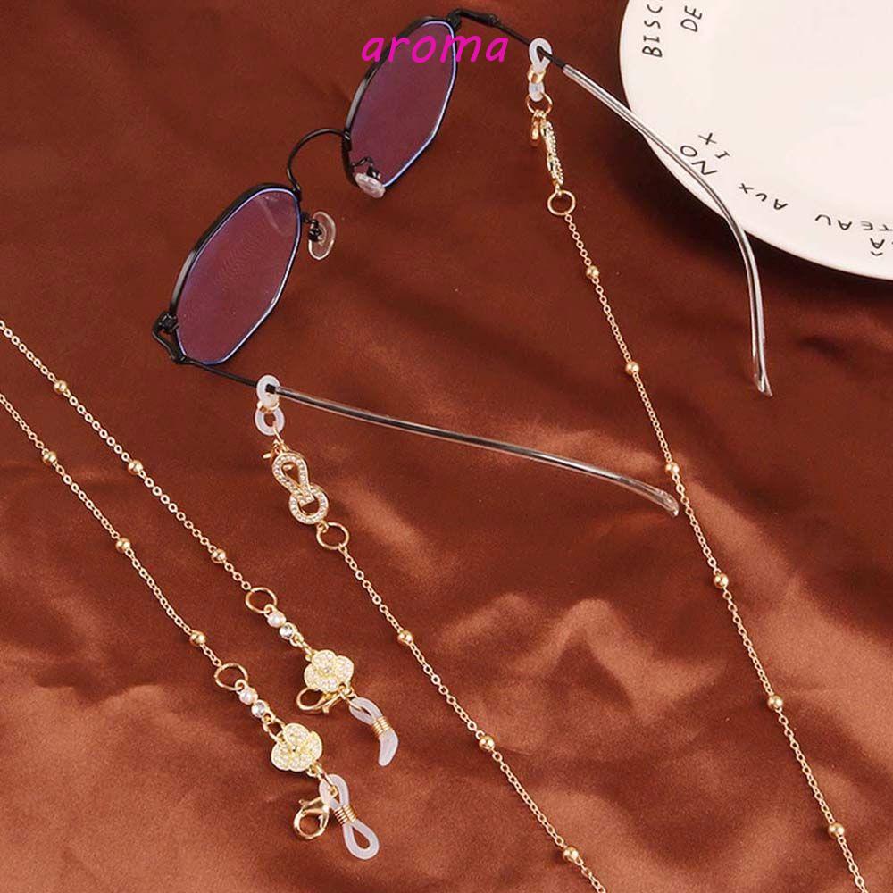 AROMA Dây Chuỗi Đeo Mắt Kính Chống Trượt Hình Cỏ Bốn Lá Trái Tim Rỗng Thời Trang Cho Nữ