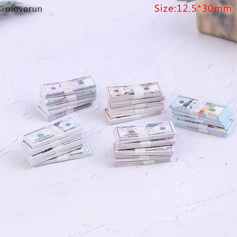 Set 100 Tờ Tiền Đô La 5 / 10 / 20 / 50 / 100 Trang Trí Nhà Búp Bê Tỉ Lệ 1: 12