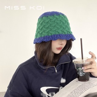 Misskoi  Mũ Bucket Dệt Kim Phối Màu Tương Phản Phong Cách Hàn Quốc Dễ Phối Đồ Cho Nữ