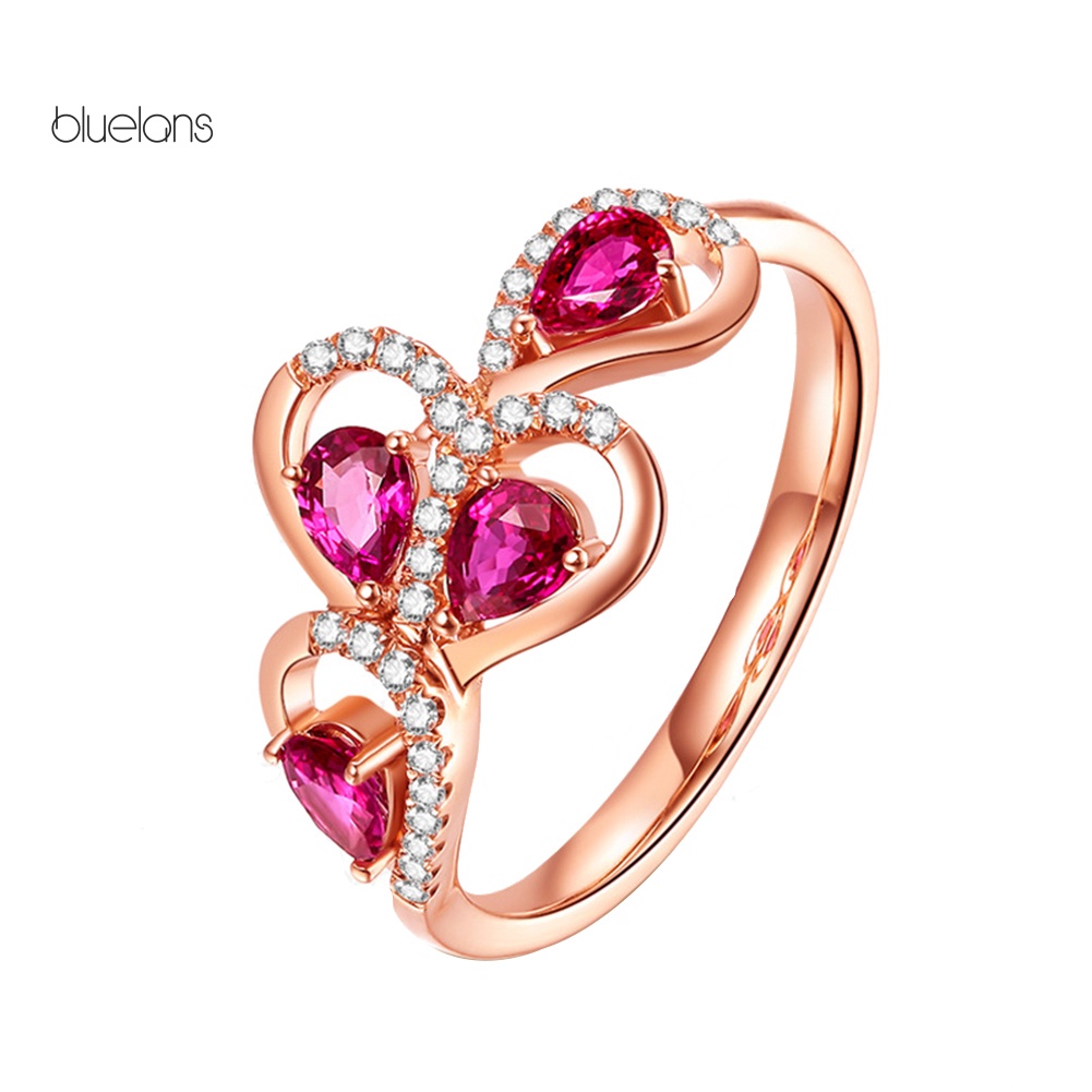 Nhẫn Đính Đá Ruby Nhân Tạo Hình Chiếc Lá Thời Trang Cho Nữ