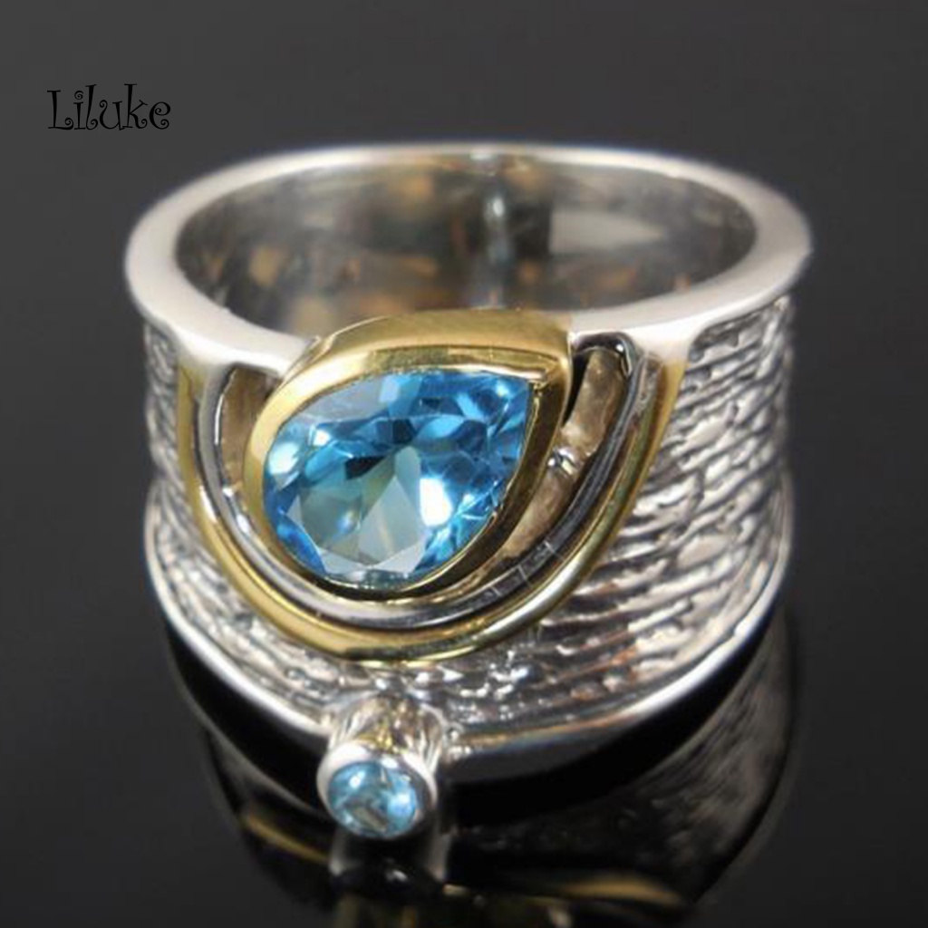 Nhẫn Hợp Kim Trang Trí Đá Màu Trơn Hình Giọt Nước Xinh Xắn Thời Trang Cho Nữ