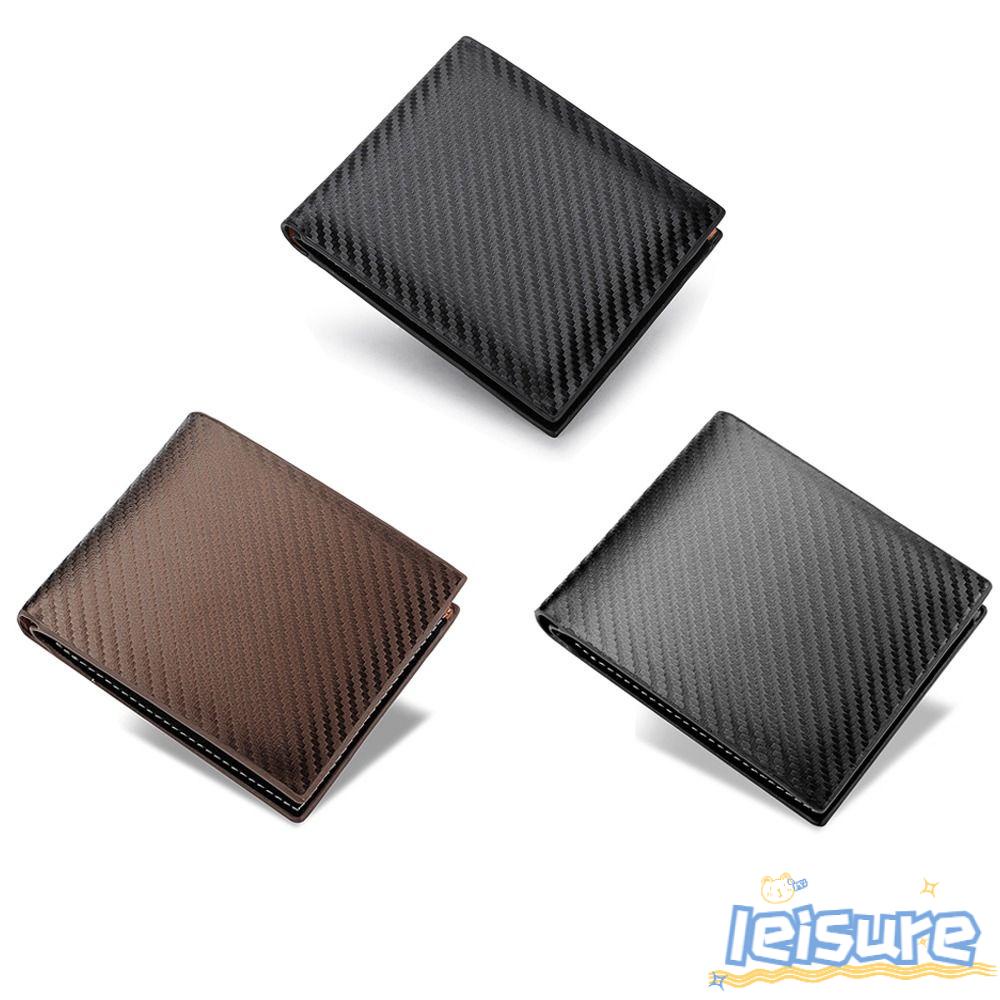 LEISURE Ví Da PU Họa Tiết Kẻ Sọc Có Khóa Kéo Thời Trang Cho Nam