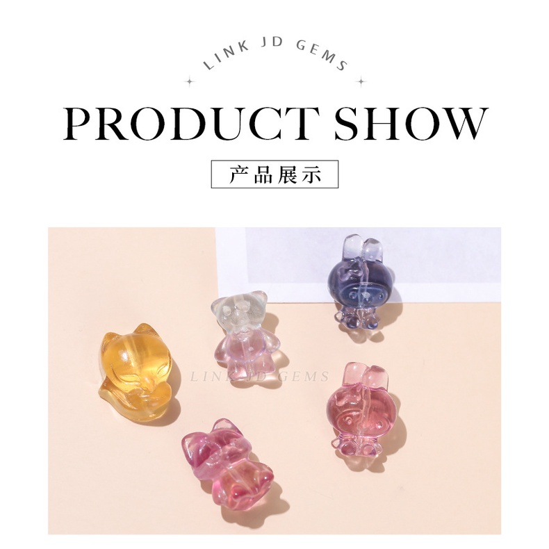 Mặt Dây Chuyền Pha Lê Fluorite Tự Nhiên Hình Chân Mèo Nhiều Màu Phong Cách Hàn Quốc