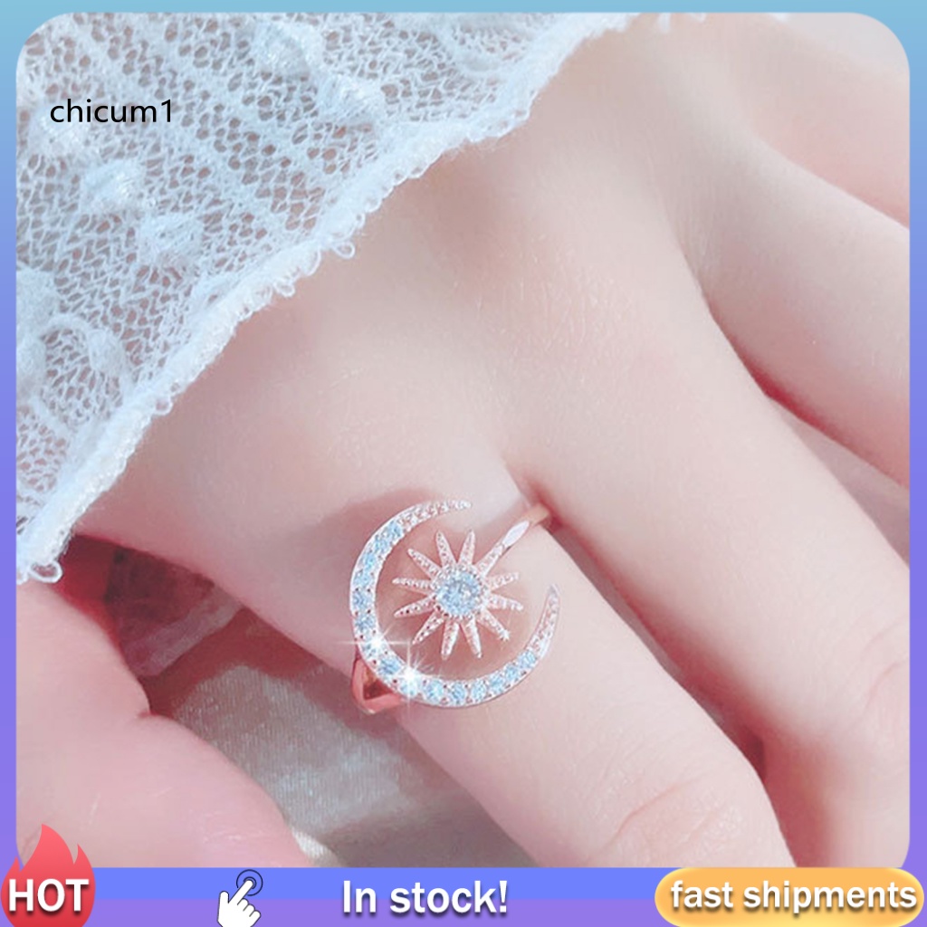 Nhẫn Hở Hình Mặt Trăng Ngôi Sao Đính Đá Thời Trang Cho Nữ