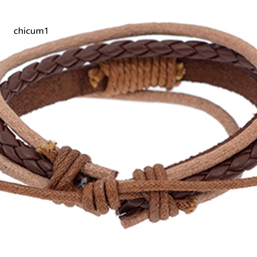 Vòng Tay Bện Dây Giả Da 4 Lớp Thời Trang Unisex