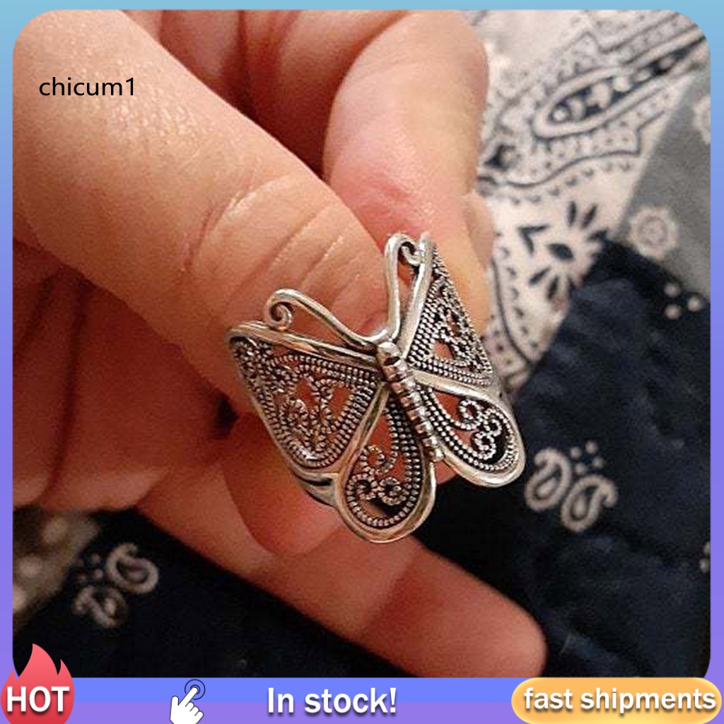 Nhẫn Thời Trang Khắc Hình Bướm Có Thể Điều Chỉnh Kích Cỡ Cho Nữ