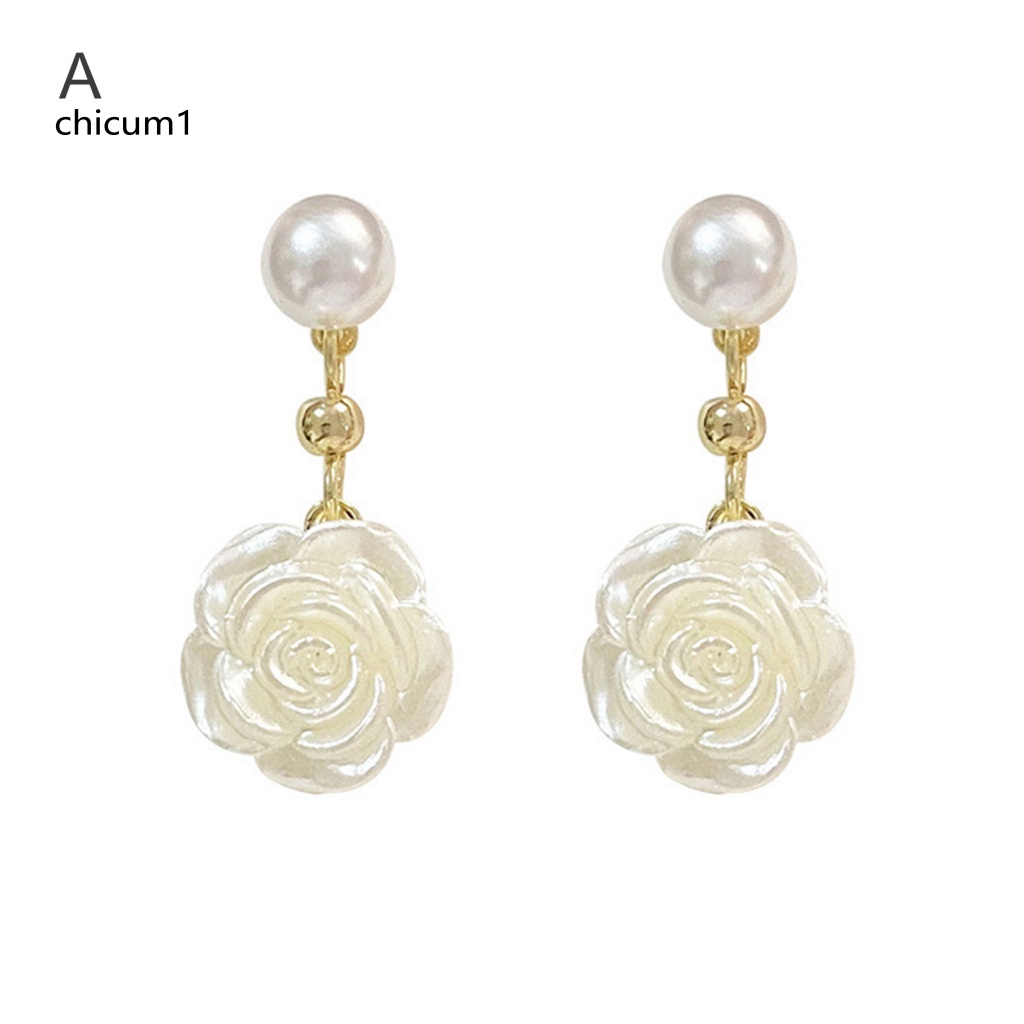 1 Cặp Bông Tai Hợp Kim Hình Hoa Trà Đính Ngọc Trai Giả Mini Thanh Lịch Dễ Phối Đồ Cho Nữ