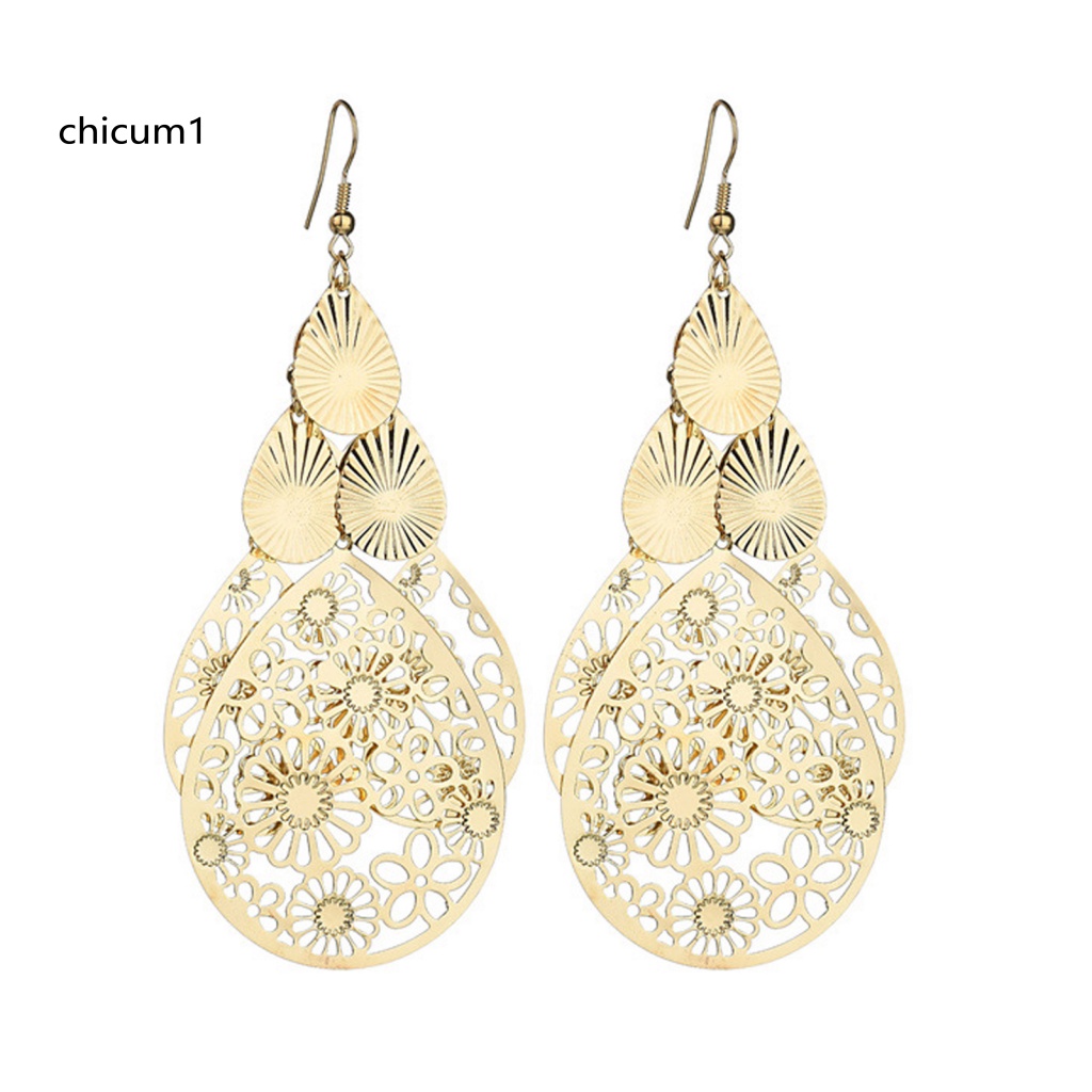 1 Cặp Khuyên Tai CC 1 Cặp Mặt Hình Học Rỗng Họa Tiết Hoa Giọt Nước Thời Trang Cho Nữ