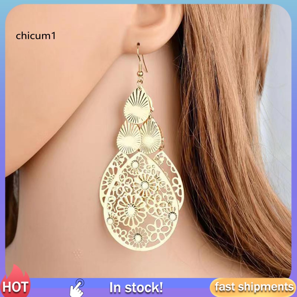 1 Cặp Khuyên Tai CC 1 Cặp Mặt Hình Học Rỗng Họa Tiết Hoa Giọt Nước Thời Trang Cho Nữ