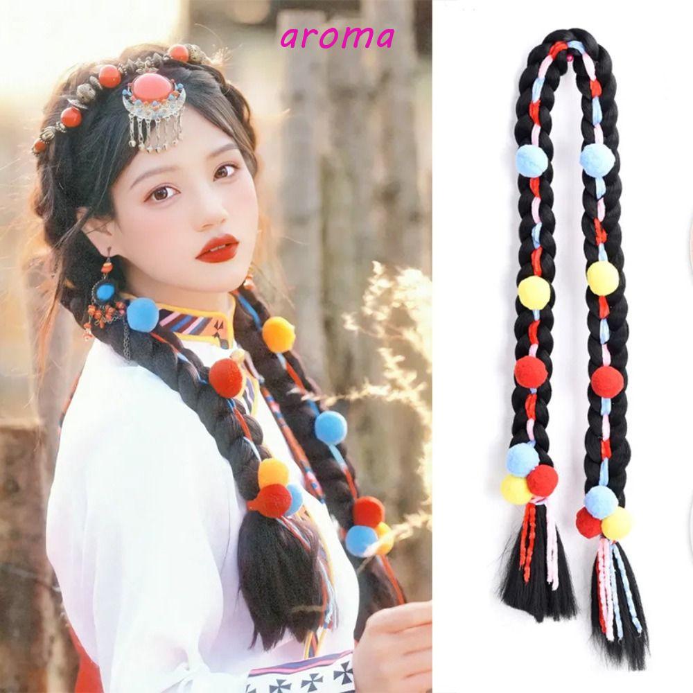 AROMA Tóc Giả Thắt Bím Bằng Sợi Chịu Nhiệt Tự Nhiên Thời Trang Cho Nữ