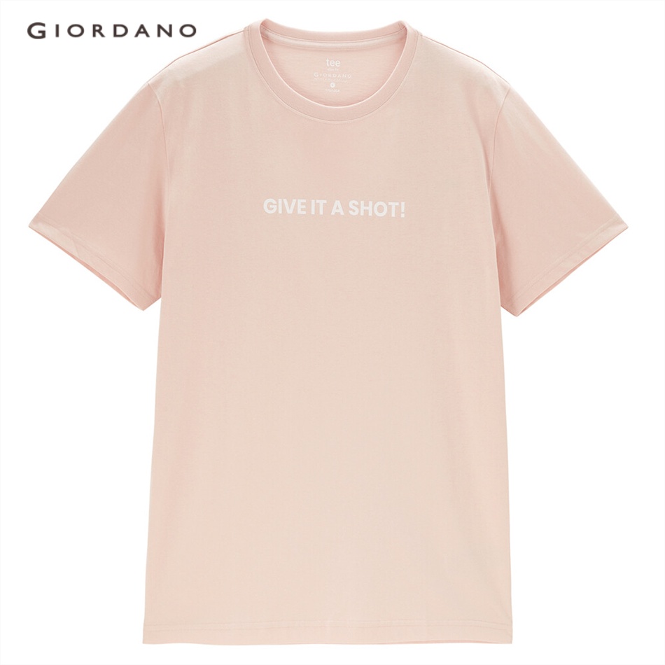 Áo thun GIORDANO 01092303 cotton cổ tròn tay ngắn in chữ thời trang dành cho nam