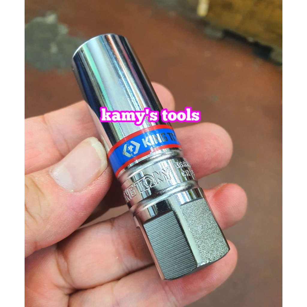 Đầu khẩu tuýp tháo mở bugi có nam châm 16mm 3/8 inch 6 cạnh dài 70mm Kingtony 366516