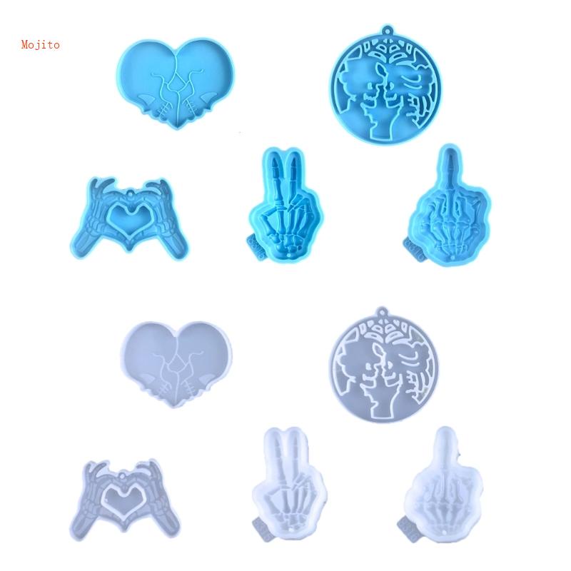 Khuôn Silicone Làm Móc Khóa Hình Bàn Tay Đầu Lâu Có Lỗ DIY