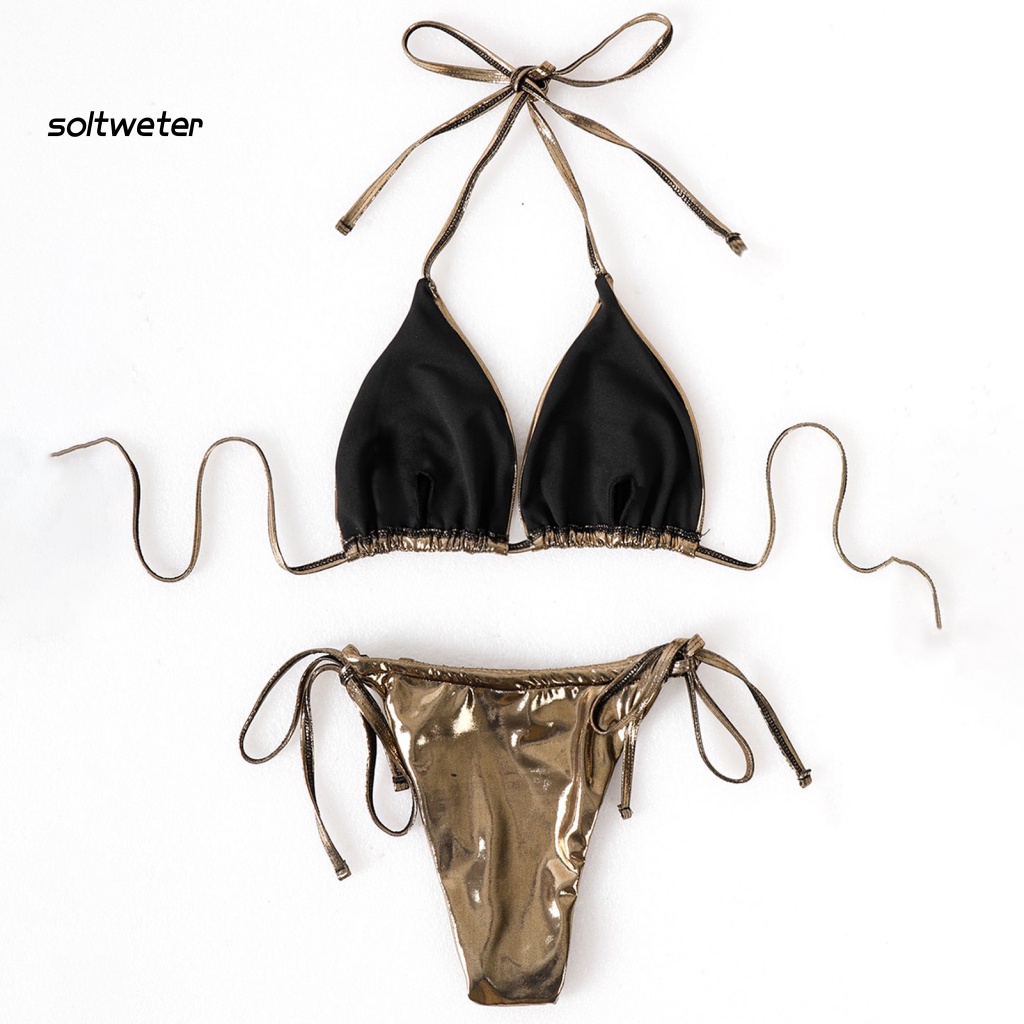 Bộ Đồ Bơi 3 Mảnh Hở Lưng Có Độ Co Giãn Cao Màu Sắc Trơn Thời Trang Cho Nữ