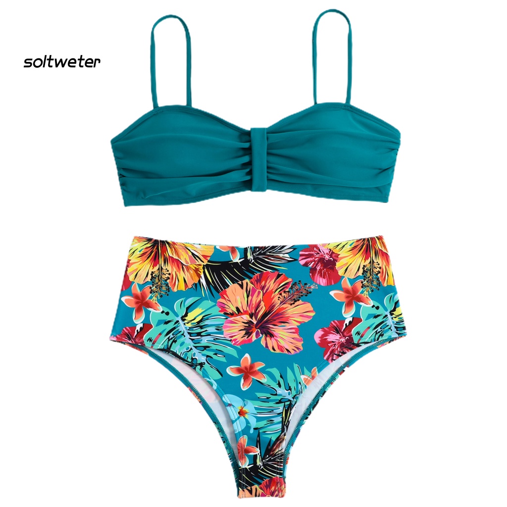 Bộ Bikini 2 Mảnh Màu Sắc Trơn Lưng Cao Có Thể Điều Chỉnh Cho Nữ