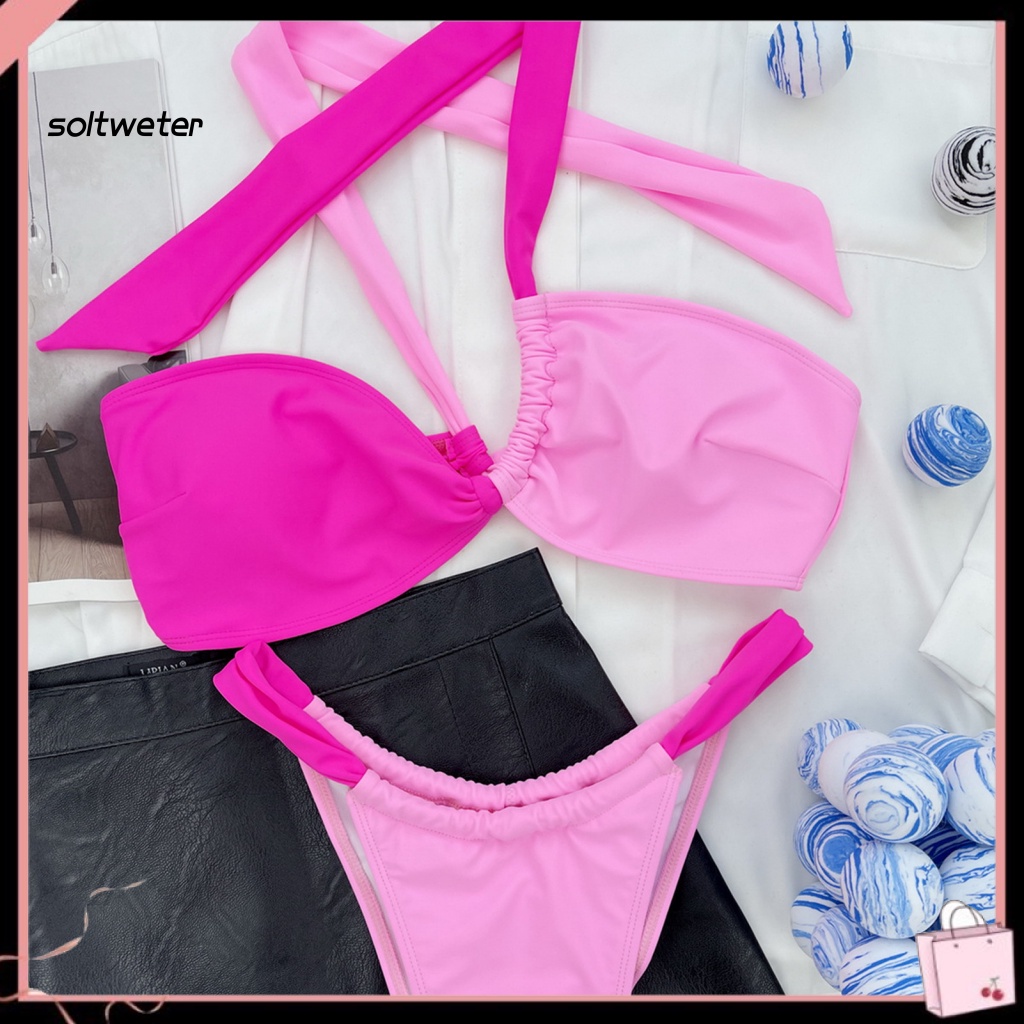 1 Bộ Bikini Hai Mảnh Có Đệm Ngực Không Gọng Màu Sắc Tương Phản Gợi Cảm Cho Nữ