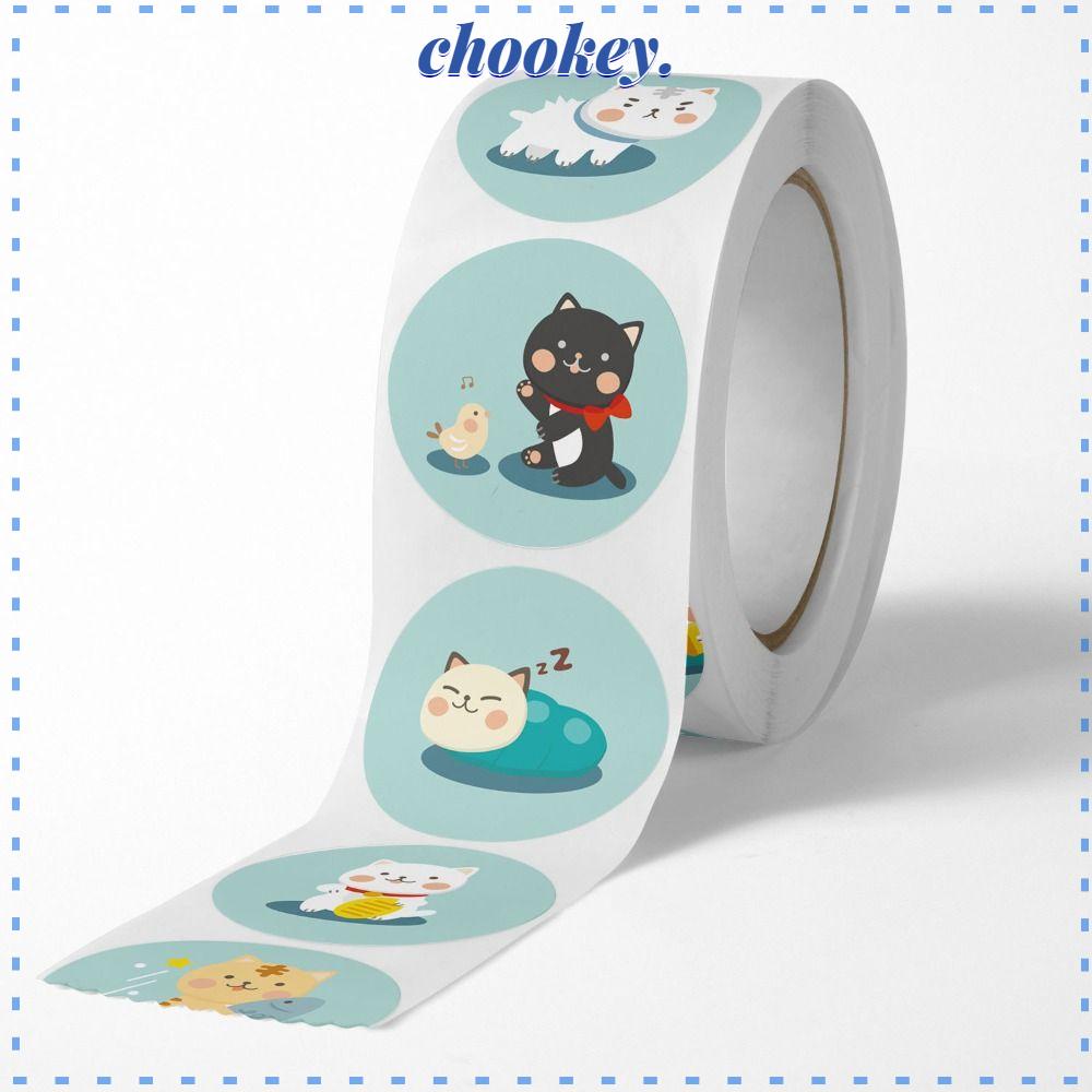 CHOOKEY Cuộn Nhãn Dán Mini 1 Inch Tự Dính Họa Tiết Mèo Dễ Thương Trang Trí Nhà Cửa